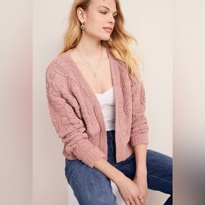 Moon & Madison Dusty Rose Chunky Textured Knit Open Cardigan Size M